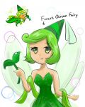  1girl artist_request cookie_run dress fairy_cookie green_dress green_hair hat multiple_persona non-web_source personification short_hair sleeveless sleeveless_dress solo source_request wings 