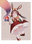  1girl animal_ears black_hair blush character_name dongbaegsi dress full_body grey_eyes heterochromia highres long_hair looking_at_viewer lord_of_heroes mei_ling_qiao mei_ling_qiao_(fire) pale_skin rabbit_ears rabbit_girl red_eyes solo twintails 
