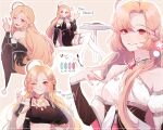  1girl blonde_hair breasts dongbaegsi hair_ornament heart highres large_breasts long_hair lord_of_heroes lumie_miratisa lumie_miratisa_(fire) one_eye_closed pale_skin pink_eyes v white_background 