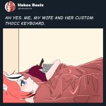  2girls 500_dollar_four_foot_tall_mareep_(meme) animal_ears black_hair blue_eyes closed_mouth english_text eyebrows_visible_through_hair hakos_baelz highres hololive hololive_english horns indoors irys_(hololive) jyanyannnn keyboard_(computer) lying meme mouse_ears multicolored_hair multiple_girls on_back on_side purple_hair redhead twitter under_covers white_hair yuri 