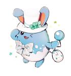  &gt;_o ;d azumarill black_eyes bow bowtie commentary_request full_body hat hatted_pokemon holding nao_(naaa_195) no_humans one_eye_closed open_mouth pokemon pokemon_(creature) smile solo star_(symbol) tongue top_hat white_background white_headwear 