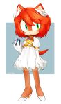  1girl dress elbow_gloves feather_hair_ornament feathers full_body furrification furry furry_female gem gloves green_eyes hair_ornament high_heels highres holding holding_gem lottei0 princess_elise_the_third redhead solo sonic_(series) sonic_the_hedgehog_(2006) standing white_dress white_gloves 