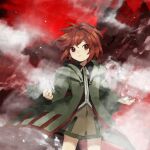  1other androgynous coat danmaku evanescent_existence green_coat hooded_coat kaigen_1025 len&#039;en red_eyes redhead shitodo_hooaka short_hair shorts 