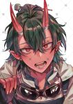  1boy absurdres commentary_request demon demon_boy demon_horns earrings fangs highres holding horns jewelry looking_at_viewer magnoliapain29 male_focus muscular muscular_male original pointy_ears red_eyes solo sunglasses 