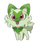  :3 absurdres animal_focus artist_request fangs full_body gen_9_pokemon green_theme happy highres looking_at_viewer no_humans official_art open_mouth pokemon pokemon_(creature) pokemon_(game) pokemon_sv red_eyes smile sprigatito standing third-party_source transparent_background 