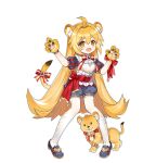  1girl :3 ahoge animal_ears animal_hands ark_order bangs black_shorts blonde_hair bow fang full_body gloves hatoyama_itsuru leo_(ark_order) lion lion_ears lion_tail long_hair magical_girl official_art pantyhose paw_gloves puffy_short_sleeves puffy_sleeves red_bow shirt short_sleeves shorts solo sparkle tachi-e tail tail_bow tail_ornament transparent_background v-shaped_eyebrows very_long_hair white_legwear white_shirt yellow_eyes 