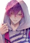  1boy blush heterochromia highres hood hood_up mole mole_on_neck nijisanji nijisanji_en pale_skin purple_hair szainx uki_violeta violet_eyes 