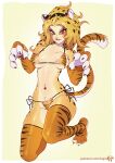  1girl animal_ears artist_name bikini biting cheetah_print cheetara chinese_zodiac claw_pose fur kajin_(kajinman) lip_biting looking_at_viewer makeup solo swimsuit tail thundercats tiger tiger_ears tiger_tail year_of_the_tiger 