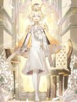  1boy androgynous angel blonde_hair blush dress food_fantasy highres looking_at_viewer male_focus official_art otoko_no_ko pale_skin puff_(food_fantasy) second-party_source solo yellow_eyes 