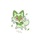  :d animal_focus commentary_request creature daifuku_(pokefuka_art) happy leaf looking_to_the_side no_humans open_mouth pokemon pokemon_(creature) simple_background smile solo sprigatito violet_eyes white_background 