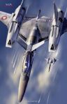  aircraft airplane asterozoa canopy_(aircraft) clouds fighter_jet flying from_above jet macross macross_flashback_2012 mecha military military_vehicle motion_blur no_humans roundel science_fiction sky variable_fighter vf-4 