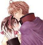   blush brown_eyes brown_hair camus_(suikoden) cape couple closed_eyes female gloves hairband male nanami_(suikoden) norihe short_hair suikoden suikoden_ii  