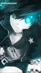  black_hair black_rock_shooter black_rock_shooter_(character) blue_eyes glowing glowing_eyes jacket meso_(makichu) midriff pale_skin star symbol-shaped_pupils 