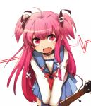  demon_tail fang fujisaki_(hjsk) guitar instrument leaning_forward long_hair open_mouth pink_hair school_uniform tail twintails yui_(angel_beats!) 