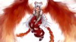  akaen_pitsu fiery_wings fire fujiwara_no_mokou highres leki long_hair pants solo touhou wings 