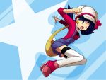  alternate_costume blue_hair cosplay crystal_(pokemon) earrings hat hat_ribbon hk_(nt) jewelry kotone_(pokemon) kotone_(pokemon)_(cosplay) pokemon pokemon_(game) pokemon_gsc pokemon_special red_ribbon ribbon solo thigh-highs thighhighs wallpaper zettai_ryouiki 
