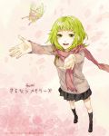  from_above green_eyes green_hair gumi psd sayonara_memories_(supercell) scarf short_hair skirt smile solo sweater vocaloid 