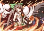  breasts brown_hair cape exion_(neon) eyes hair_bow long_hair orange_eyes reiuji_utsuho sideboob solo touhou wings 