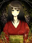  black_hair fatal_frame fatal_frame_4 green_eyes haibara_sakuya highres japanese_clothes junjam kimono long_hair smile solo 