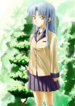  blazer blue_hair long_hair school_uniform skirt socks soramiruku tachibana_kanade yellow_eyes 