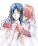   blue_hair couple closed_eyes female himura_kenshin hug kamiya_kaoru long_hair male orange_hair rurouni_kenshin scar tears thanks2879  