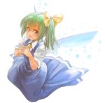  bow brown_eyes daiyousei face fairy green_hair hair_bow hands_clasped himazin ribbon sachito short_hair side_ponytail solo touhou wings 