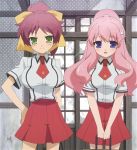  2girls baka_to_test_to_shoukanjuu cap himeji_mizuki long_hair pink_hair school_uniform shimada_minami smile 