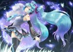  aqua_eyes aqua_hair detached_sleeves hatsune_miku headset long_hair looking_back necktie skirt solo sts thigh-highs thighhighs twintails very_long_hair vocaloid 