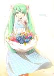  dress flower green_eyes green_hair hatsune_miku kiina long_hair solo twintails vocaloid 