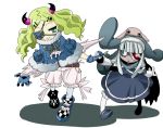  anorak belt blonde_hair bloomers character_request demon_girl eyepatch gloves green_eyes heterochromia horns zombie zombie_girl 