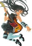  akiyama_mio arm_warmers bare_shoulders bass_guitar black_eyes black_hair bow don't_say_&quot;lazy&quot; instrument k-on! long_hair mismatched_legwear smile solo striped striped_legwear striped_thighhighs thigh-highs thighhighs wrist_cuffs 