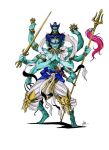  arms atlus blue_hair demon green_skin persona shin_megami_tensei spear sword 