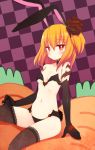  black_legwear black_thighhighs blonde_hair blush bunny_ears bunny_tail carrot elbow_gloves fictional_persona gloves heart kito navel original rabbit_ears red_eyes self-portrait solo tail thigh-highs thighhighs 