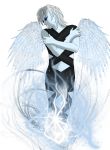   blue_skin demon closed_eyes fdq_(artist) male nail_polish original silver_hair wings  
