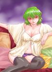  breasts cleavage garter_belt green_hair kazami_yuuka kisaragi_ryou_(sougetsu-tei) kisaragiya lace-trimmed_panties panties red_eyes shawl short_hair thigh-highs thighhighs touhou underwear 