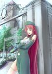  bare_shoulders braid breasts china_dress chinese_clothes clock clock_tower flower hat hong_meiling long_hair open_mouth raybar red_eyes red_hair redhead scarlet_devil_mansion sky solo star thighhighs touhou tower tree twin_braids very_long_hair 
