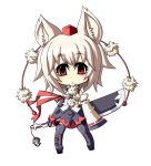  animal_ears detached_sleeves hat highres inubashiri_momiji kuro-ekaki red_eyes shameimaru_aya short_hair solo sword thighhighs tokin_hat touhou weapon white_hair wolf_ears 