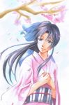  black_hair blue_eyes blue_ribbon female japanese_clothes kamiya_kaoru kimono long_hair ribbon rurouni_kenshin solo thanks2879 