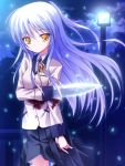  blood long_hair school_uniform silver_hair skirt tachibana_kanade weapon yellow_eyes yuku_(kiollion) 
