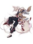  1boy animal_ears food_fantasy fox_boy fox_ears fox_tail full_body highres kitsune_udon_(food_fantasy) looking_at_viewer marking_on_cheek official_art pale_skin red_eyes second-party_source silver_hair tail 
