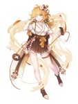 1girl blush clothing_request food_fantasy full_body highres kyomono_(hjxop) official_art one_eye_closed orange_hair pale_skin second-party_source traditional_clothes twintails udon_(food_fantasy) yellow_eyes 