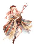  1girl beartoris brown_eyes cherry_blossoms food_fantasy full_body hair_ornament hat highres laba_congee_(food_fantasy) long_hair looking_at_viewer official_art pale_skin pink_hair second-party_source traditional_clothes 
