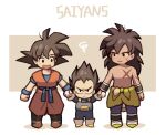  3boys :&lt; :3 :d absurdres ankle_boots armor arms_at_sides beige_background black_eyes black_hair black_wristband blue_bodysuit blue_footwear blue_sash blue_wristband blush_stickers bodysuit boots border broly_(dragon_ball_super) chibi dark-skinned_male dark_skin dougi dragon_ball dragon_ball_super dragon_ball_super_broly dragon_ball_z eyebrows_visible_through_hair frown full_body gloves height_difference highres holding_hands lineup long_hair male_focus minor_(minor2730) multiple_boys no_nose obi open_mouth purple_legwear saiyan_armor sash scar scar_on_arm scar_on_cheek scar_on_chest scar_on_face shadow shiny shiny_hair smile son_goku spiky_hair square squiggle standing text_focus topless_male two-tone_background v-shaped_eyebrows vegeta white_border white_footwear white_gloves wide-eyed wristband 