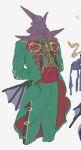  1boy arms_behind_back bbbb_fex cowboy_shot cropped_legs daiouika_deadman deadmen_(kamen_rider_revice) eldritch_abomination full_body giant_squid gifftex goat green_jacket green_pants hand_on_own_chest highres holding jacket jewelry kamen_rider kamen_rider_revice long_coat male_focus mexican_clothes monster monster_boy olteca_(kamen_rider_revice) pants paranegro red_eyes ring squid sword tentacles translation_request umbrella weapon white_background 