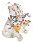  1boy animal cat cat-ear_noodles_(food_fantasy) food_fantasy full_body highres looking_at_viewer male_focus official_art otoko_no_ko oversized_animal pale_skin second-party_source silver_hair solo tang_san_jiao yellow_eyes 
