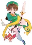  1boy absurdres brown_eyes brown_hair cardcaptor_sakura child chinese_clothes green_headwear highres li_xiaolang male_focus pants simple_background sword weapon white_background white_pants 