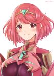  1girl absurdres bangs breasts chest_jewel earrings gem headpiece highres jewelry large_breasts pyra_(xenoblade) red_eyes redhead ryochan96154 short_hair solo swept_bangs tiara xenoblade_chronicles_(series) xenoblade_chronicles_2 