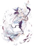  1girl blue_eyes facing_to_the_side food_fantasy full_body highres holding holding_instrument instrument long_hair looking_to_the_side lyre official_art pale_skin second-party_source surstromming_(food_fantasy) white_hair 