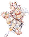  1boy abura-age_(food_fantasy) animal_ears food_fantasy fox fox_boy fox_ears fox_mask fox_tail full_body highres looking_at_viewer mask mask_on_head official_art pale_skin second-party_source tail tang_san_jiao white_hair yellow_eyes 