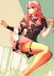  1girl absurdres bed bloom_into_me15 brown_eyes feet_out_of_frame highres indoors kisaragi_quon long_hair long_sleeves pink_hair rahxephon sitting solo thigh_strap undressing 